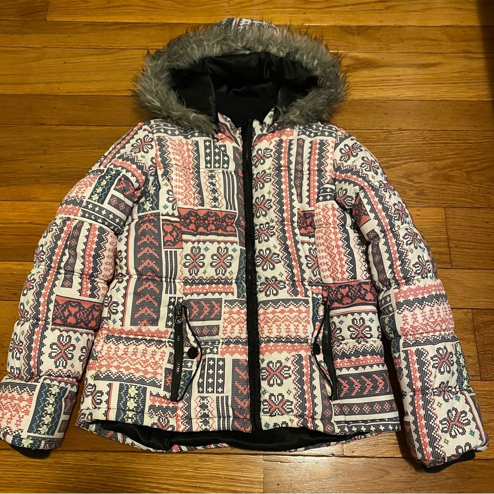 Pink Fair Isle Puffer Jacket
